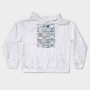 Doggie Coffee and Tea Time 2 // pattern // pastel blue background Kids Hoodie